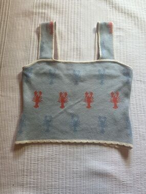 Blue Tank Sweater with Coral Lobster Motif